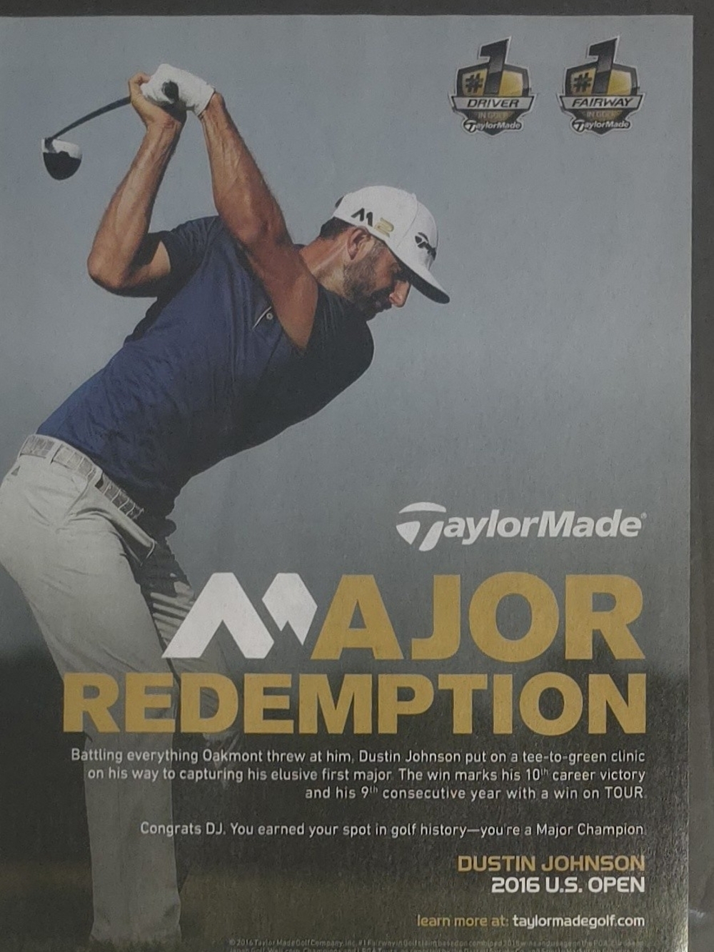 TaylorMade navy, white, gold golf swing poster